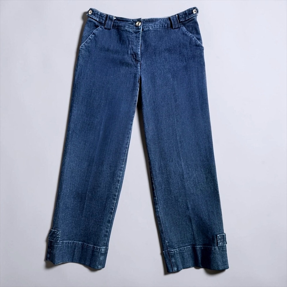Westbound Womens Blue High Rise Wide Leg Cropped Denim Jeans Size 8 Button Tab